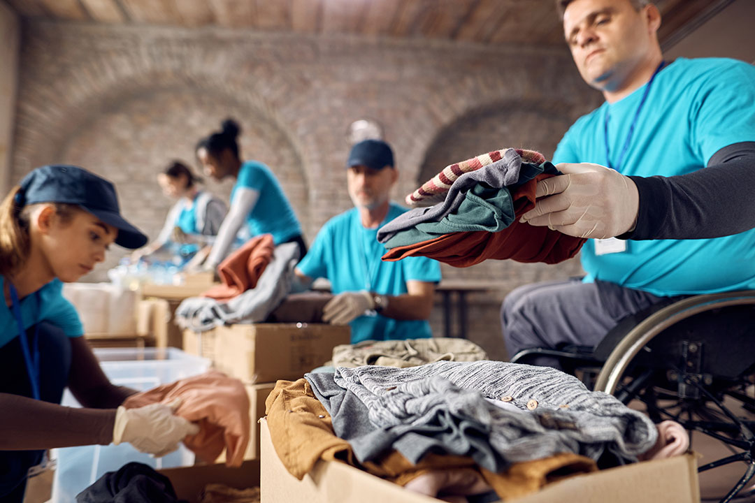 Donation workers sorting donations